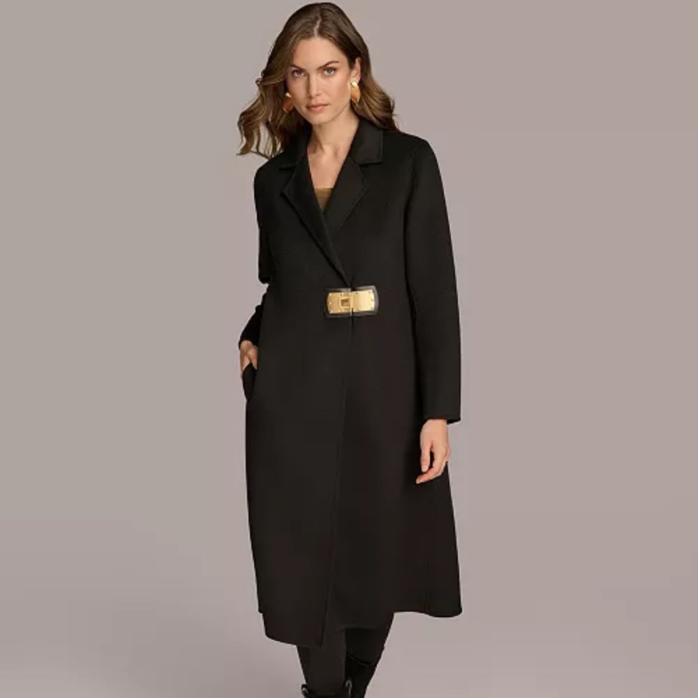 Donna Karan New York  Women's Buckle Front Wool Blend Coat